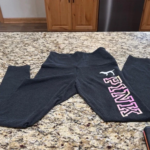 PINK Victoria’s Secret Joggers Leggings Black Logo Cozy Lounge Size S - Picture 2 of 6